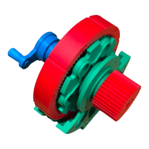 Das Bild zeigt einen Prototypen von einem Planetenradgetriebe. Gefertigt mit Hilfe von 3D-Druck