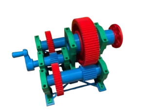 Ein Sammelgetriebe, mit Zahnräder aus PLA und Wellen aus PETG. 3D-Druck als Fertigungstechnologie